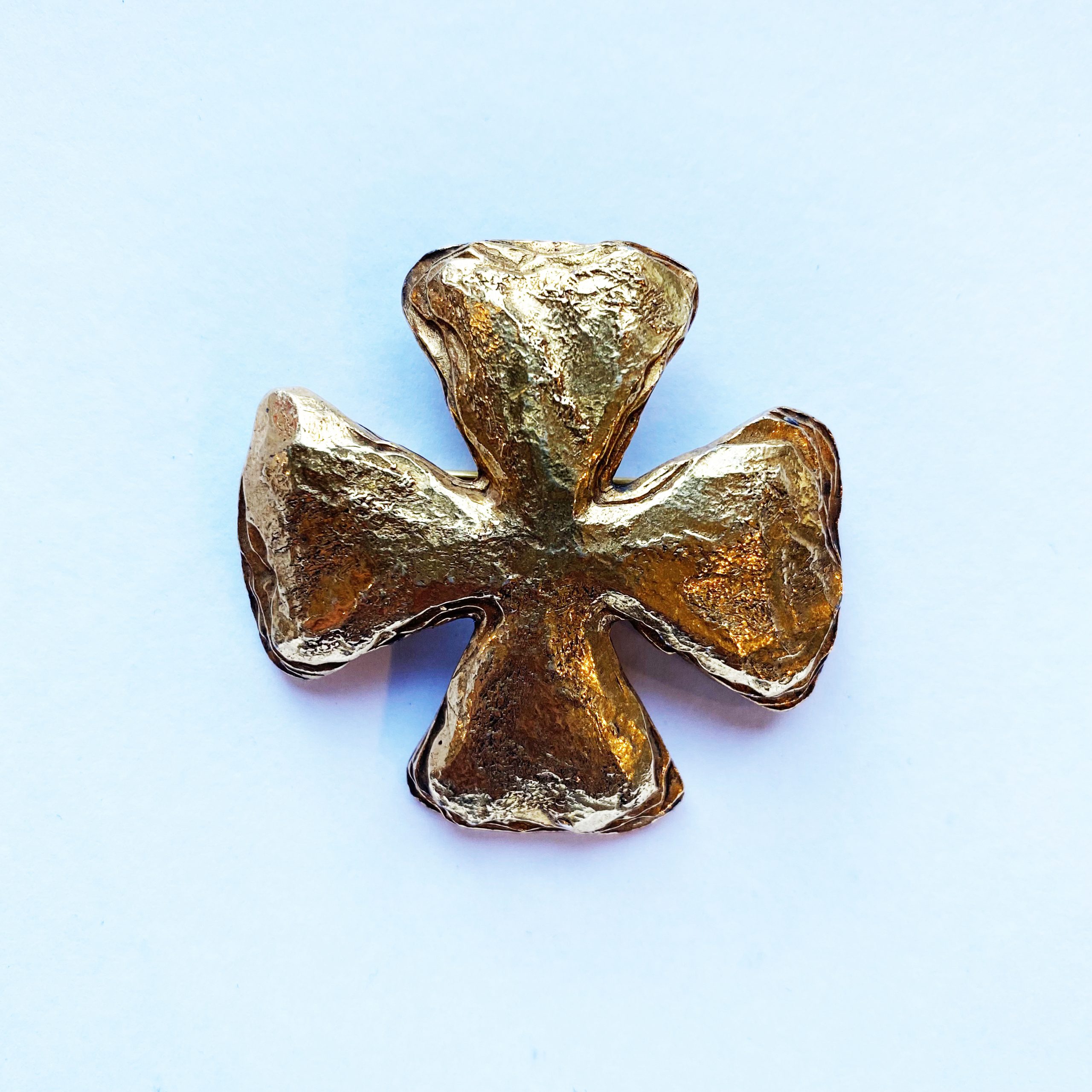 Broche Vintage Croix De Malte - Jaune/Marron, Strass Argenté - Mode Automne - Occasion