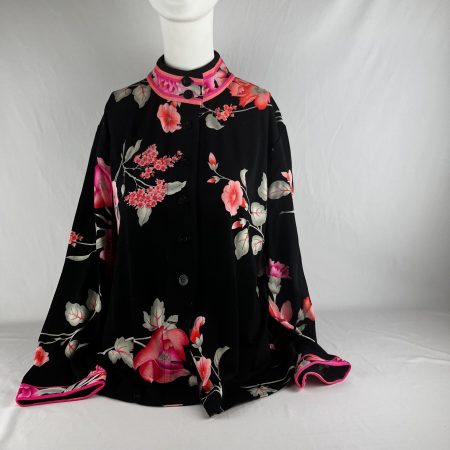 Top Léonard Col Mao Fleurs japonaises